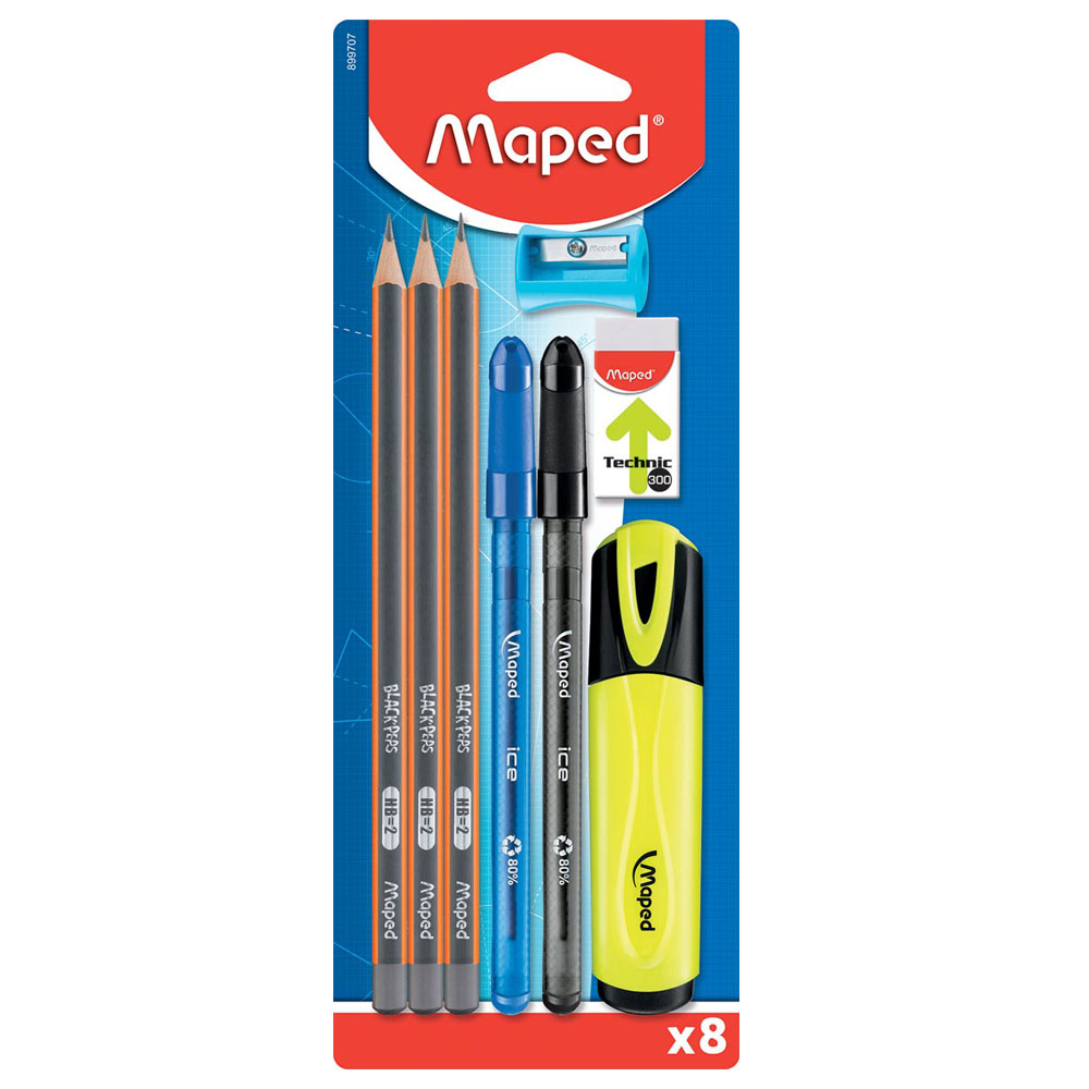 طقم أقلام رصاص خشبي+2قلم جاف+توضيح+مساحةوبراية مابد